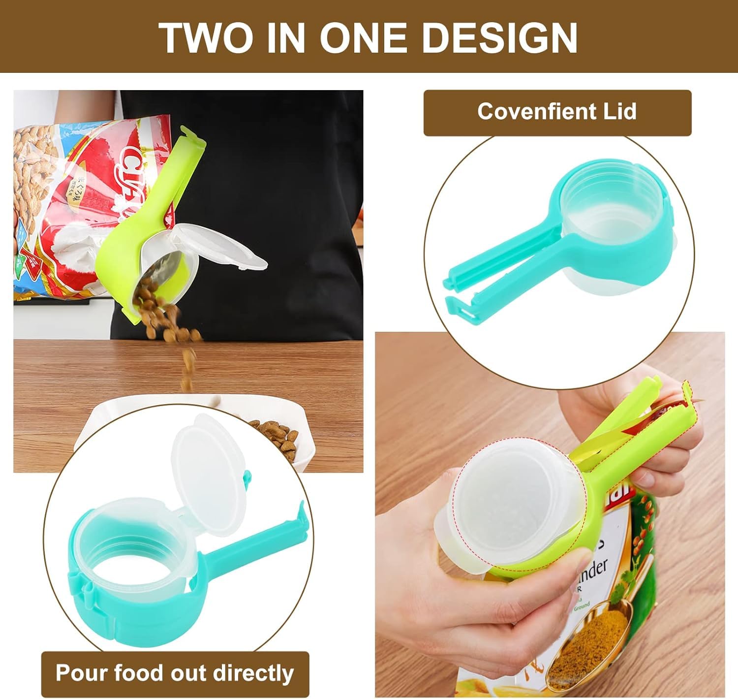 (Pack of 3) Multi Purpose Plastic Dust and Moisture Proof Food Bag Sealing Clips with Dispensing Nozzle for Storing Cereals and More