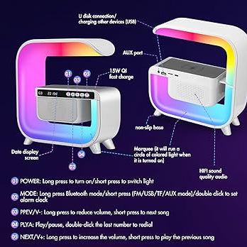 Atmosphere RGB G Lamp with Hi Fi Bluetooth Speaker and Wireless Charger for Home Decor
