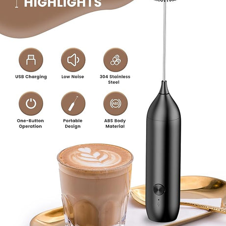 Powerful Handheld USB Rechargeable Electric Coffee Beater for Coffee Latte, Cappuccino, Mocha, Macchiato, Frappe and Protein Powder