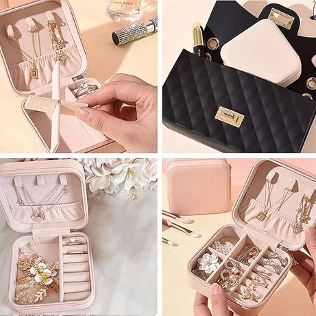 Portable Mini Jewelry Organizer Box, PU Leather Zipper For Rings, Earrings, Necklaces