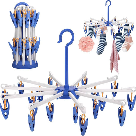 Portable 360 Degree Rotatable Folding Sock Quick Dryer Hanger for Washing Line Travel Towels and Baby Clothes