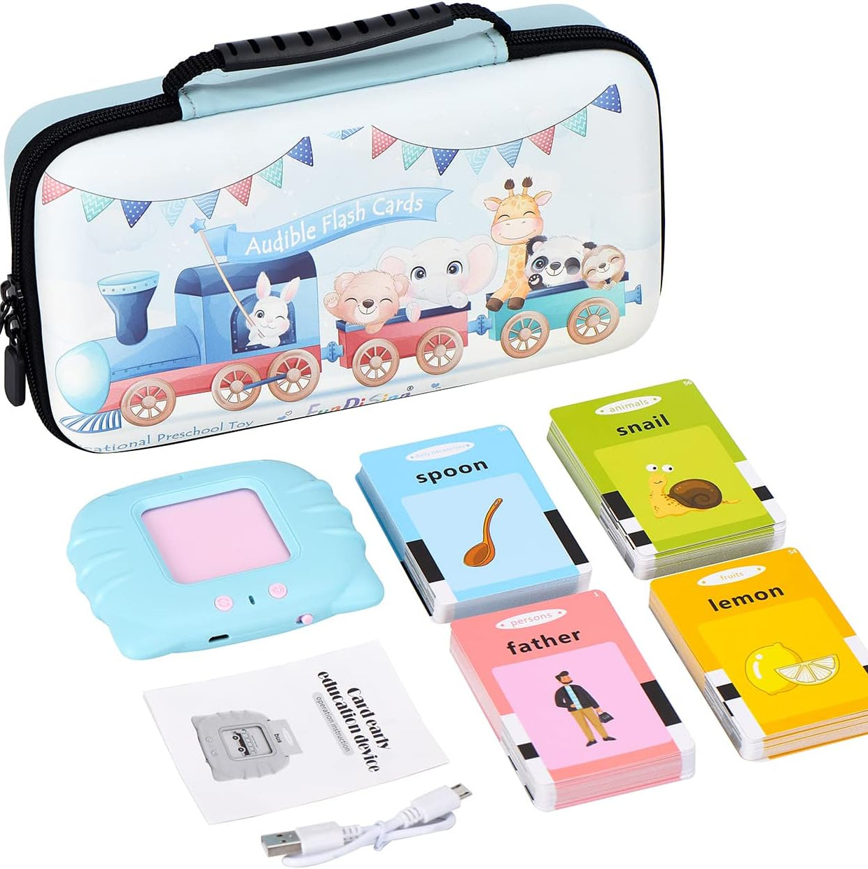 Audible Talking Flash Cards Electronic Early Education Machine with 112pcs Cards Double-Side Sight Words Learning Resource Interactive Toys Flashcard Toddlers For Age 1-6 Years Gift Box