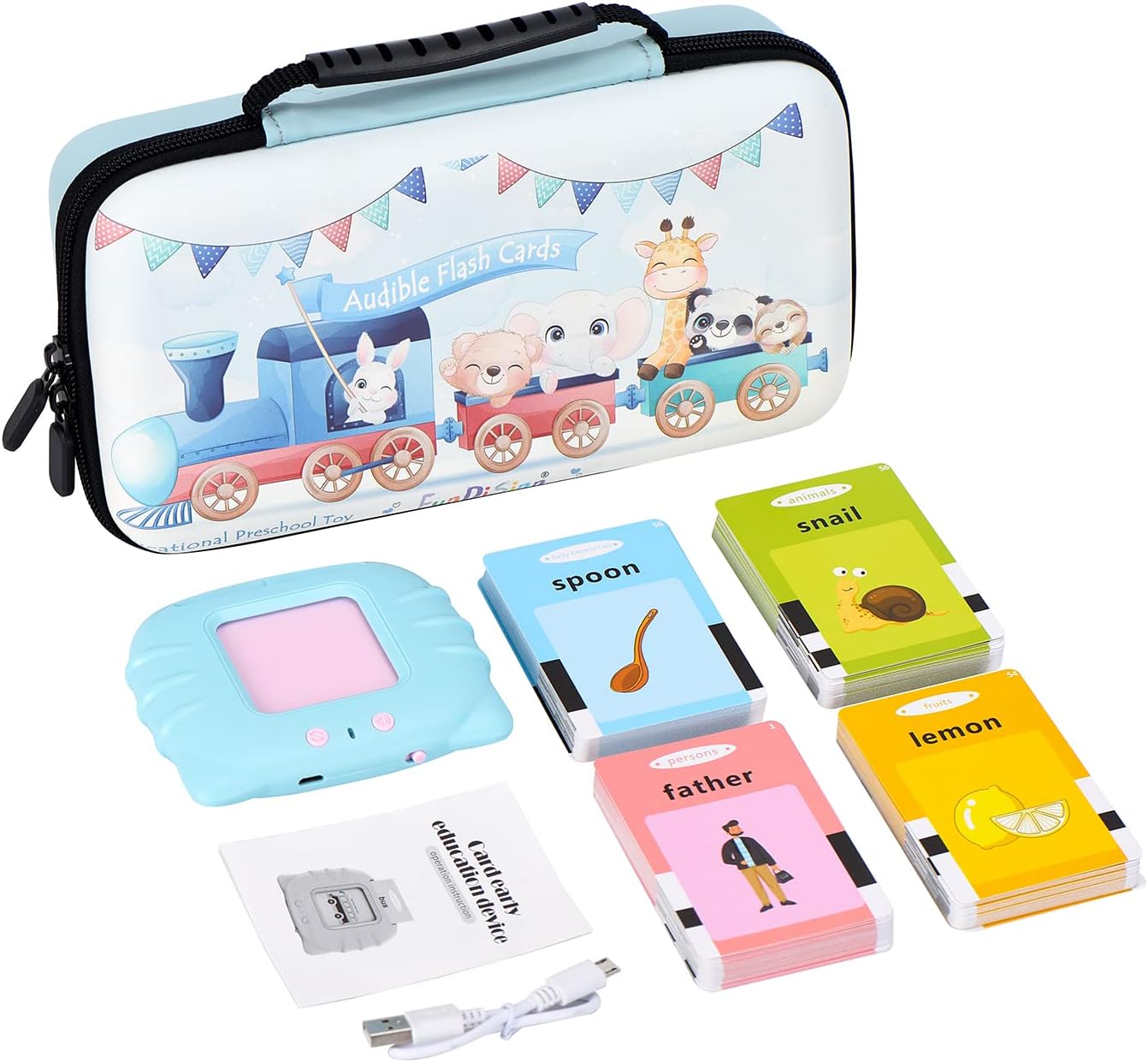 Audible Talking Flash Cards Electronic Early Education Machine with 112pcs Cards Double-Side Sight Words Learning Resource Interactive Toys Flashcard Toddlers For Age 1-6 Years Gift Box