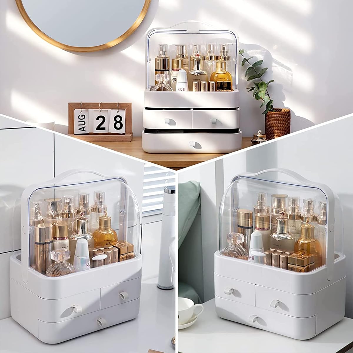 Acrylic Double Sided Door Women Makeup Cosmetic Storage Organizer with Box