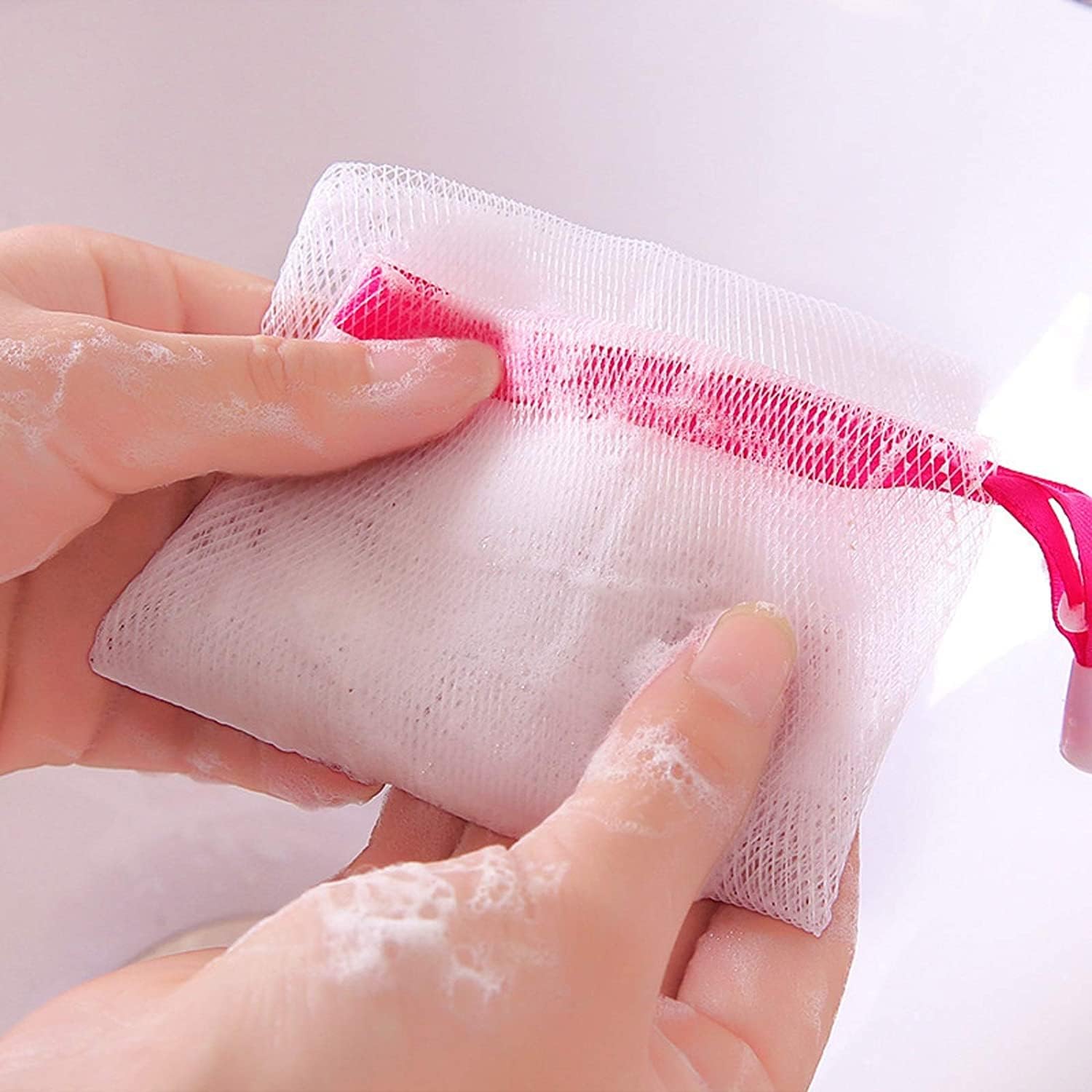 Pack of 3 Soap Net Mesh Pouch – Exfoliating Soap Saver Bags (Random Colors)