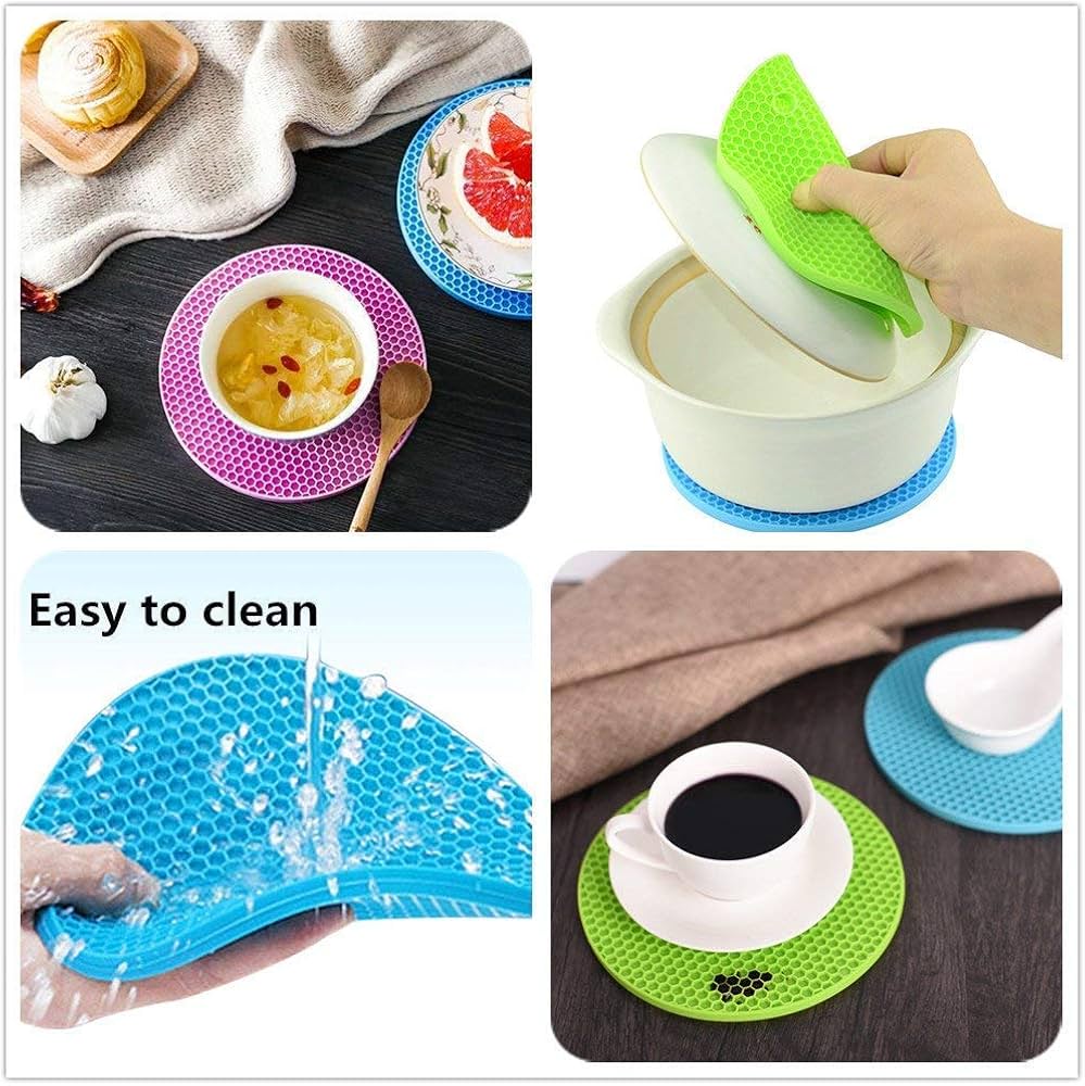 (Pack of 2) Silicone Rubber Heat Resistant Non Slip High Temperature Easy To Clean Table Mats with Hanging Hole For Pots