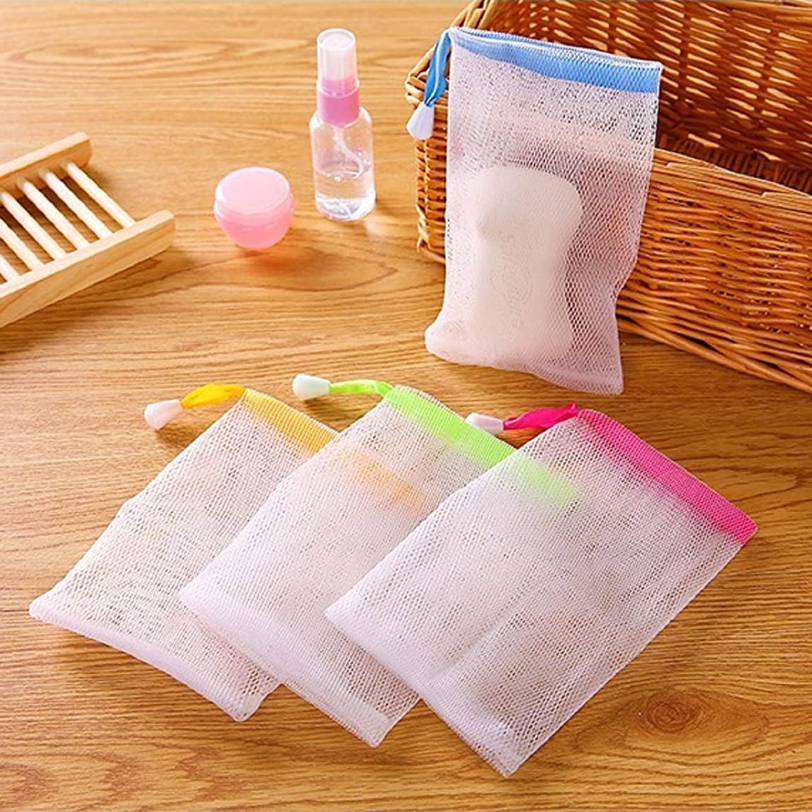 Pack of 3 Soap Net Mesh Pouch – Exfoliating Soap Saver Bags (Random Colors)