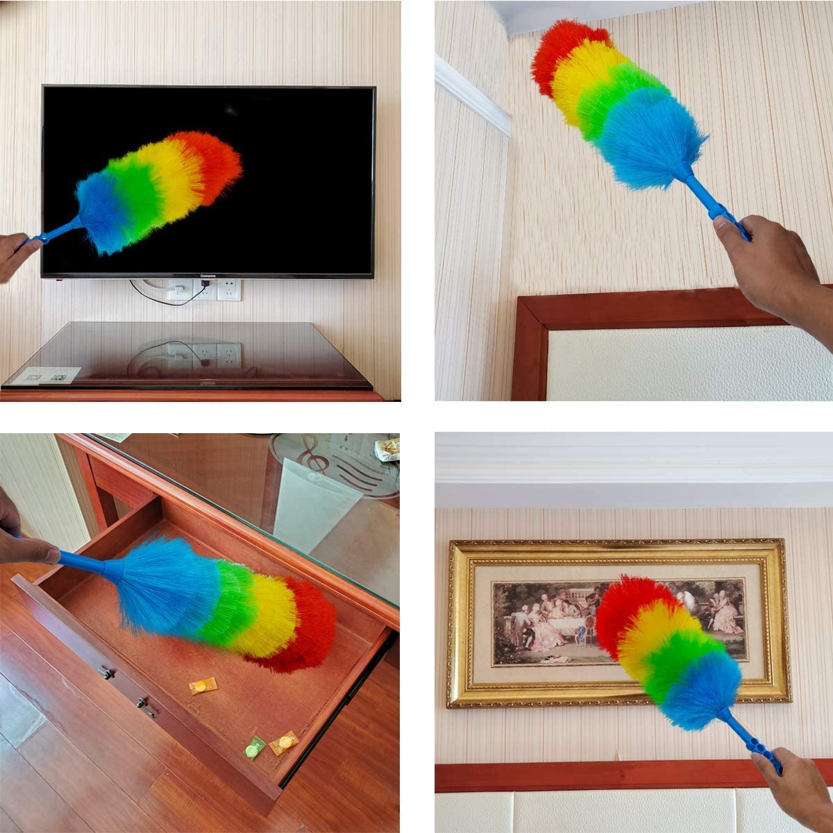 (Pack of 2) Rainbow Soft Magic Colorful Feather Duster Brush Anti Static Car Home Window Cleaner