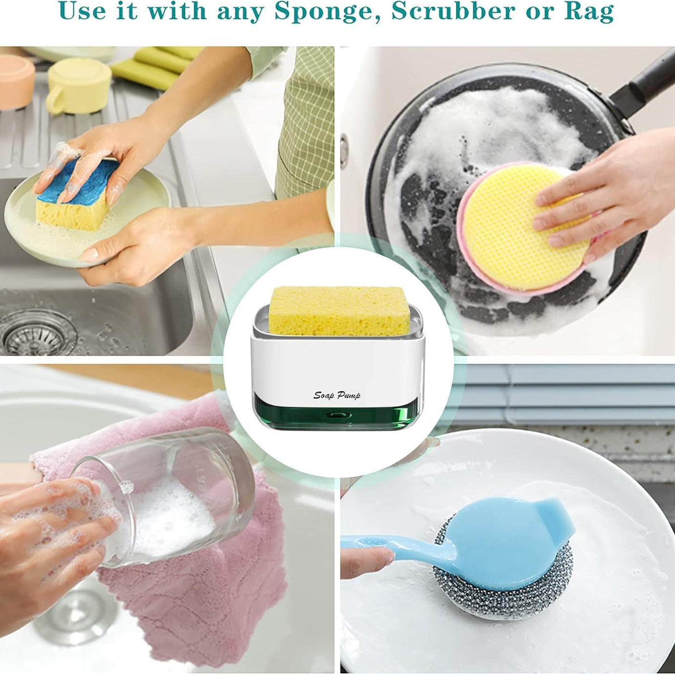 2-in-1 Soap Pump Dispenser with Sponge Holder – Liquid Soap Dispenser for Kitchen & Bathroom