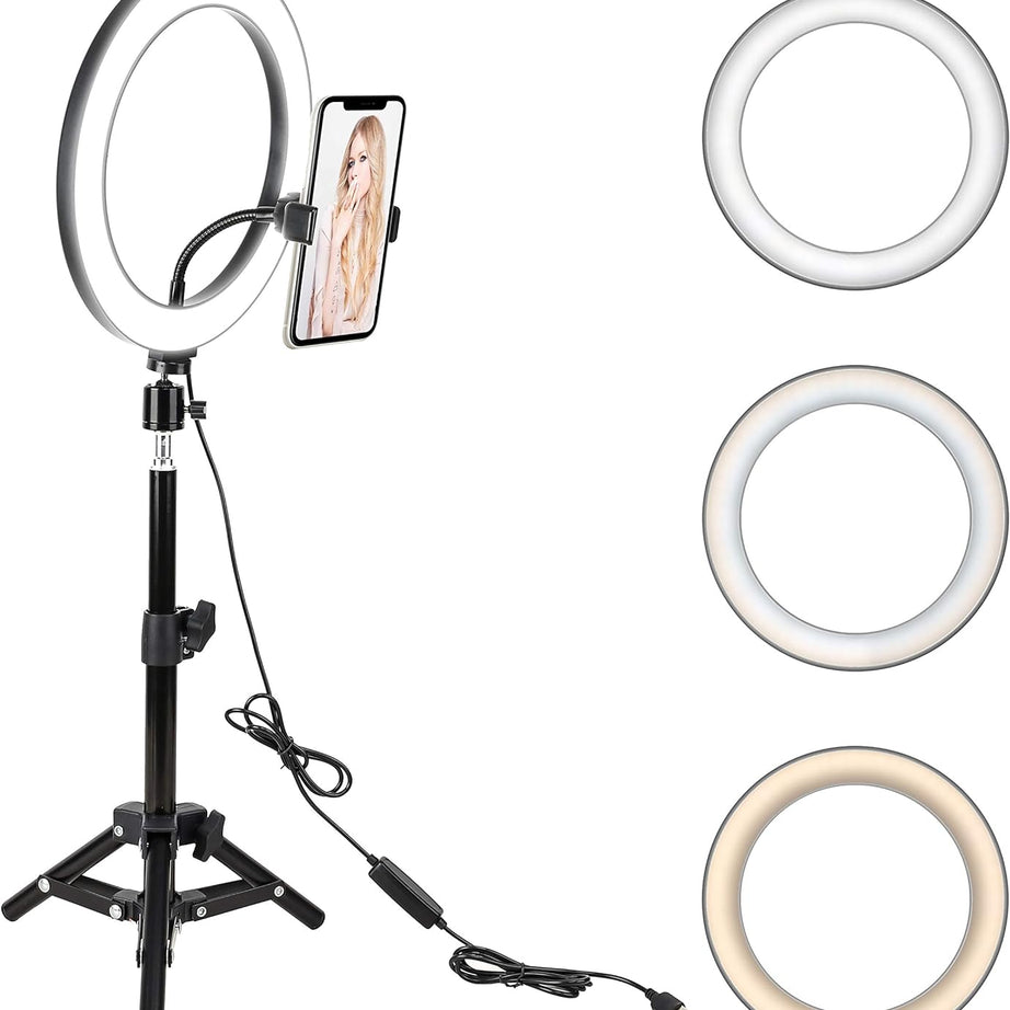 LED Selfie Ring Light with Optional Tripod for Photography Tiktok Live Stream Makeup and Compatible with iPhone & Android