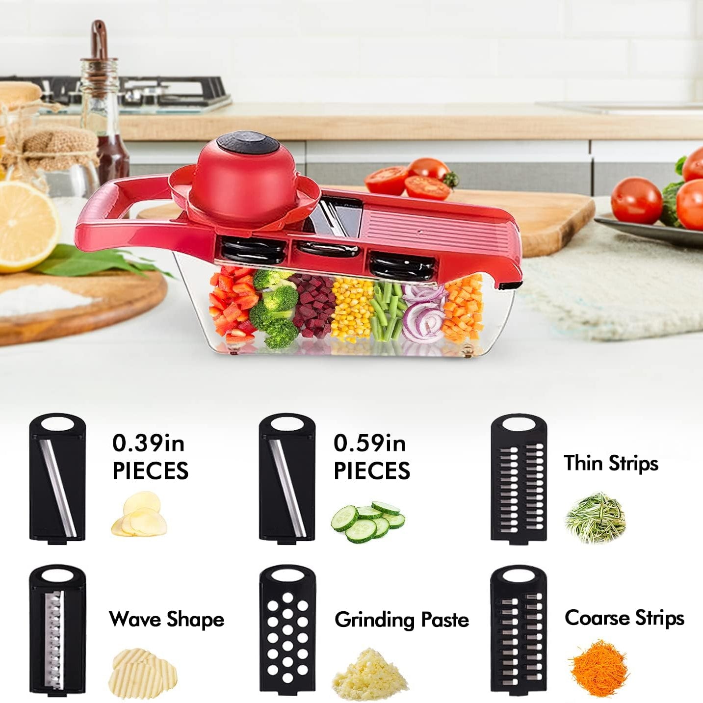 10 in 1 Multi-Function Vegetable and Fruit Chopper with Vegetable Peeler, Hand Guard and Container for Mandoline Slicer, Onion Potato Cheese Shredder, Salad Spiralizer Cutter