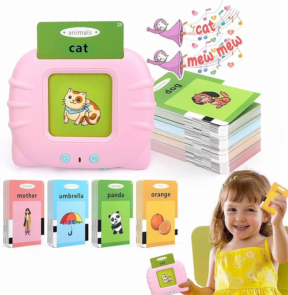 Audible Talking Flash Cards Electronic Early Education Machine with 112pcs Cards Double-Side Sight Words Learning Resource Interactive Toys Flashcard Toddlers For Age 1-6 Years Gift Box