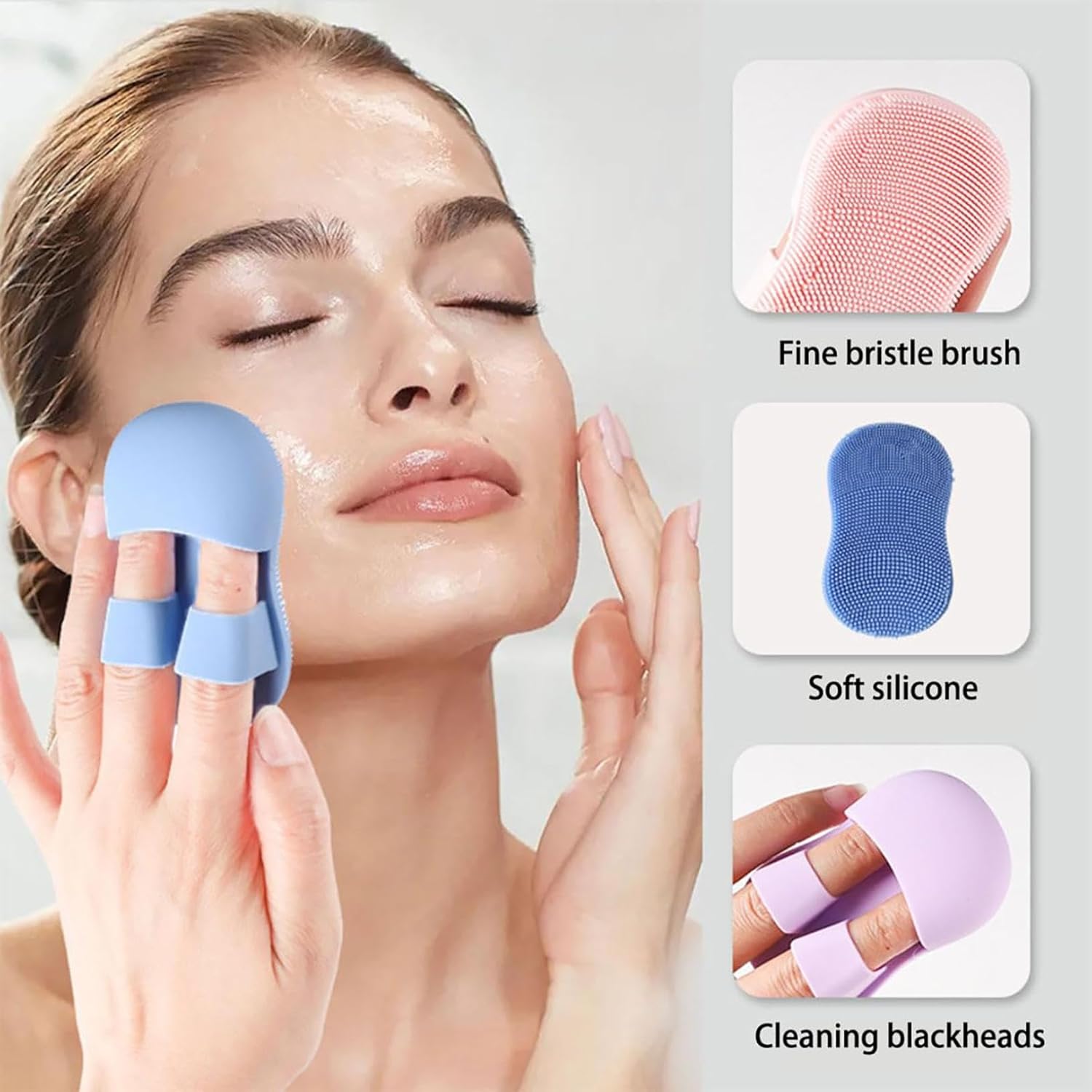 (Pack of 2) Soft Silicone Manual Facial Cleansing Finger Face Brush for Makeup Removal Nose and Wing Cleaner for Women