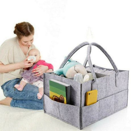 Baby Diaper Caddy Organizer – Foldable Felt Storage Bag with Multi Pockets