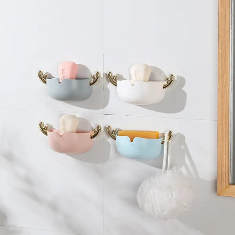 Pack of 4 Cute Deer Soap Holder Wall-Mounted Bathroom Storage Box