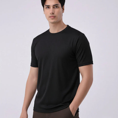 Imported Lycra Textured T-Shirt – Black