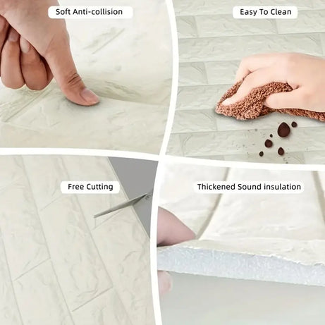 Water and Moisture Proof Anti Collision Self Adhesive White Brick Vinyl Tile Wallpaper Stickers For Home Decor