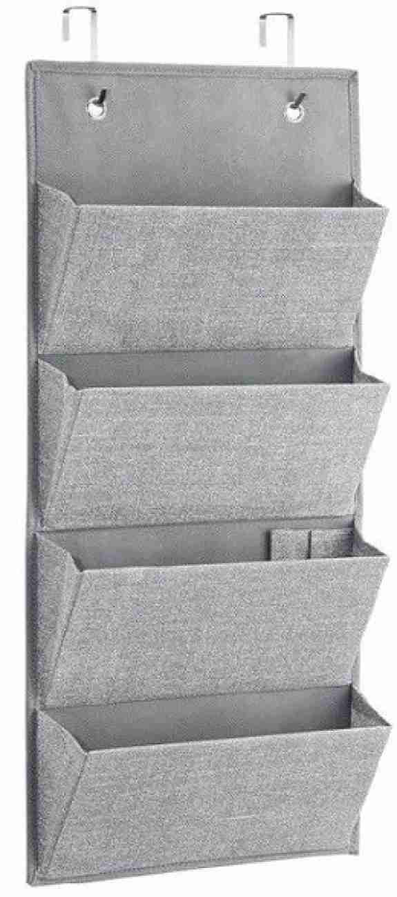 Soft Fabric Wall Mount/Over Door Hanging Storage Organizer With 4 Large Cascading Pockets For Holds Office Supplies, Planners, File Folders, Notebooks