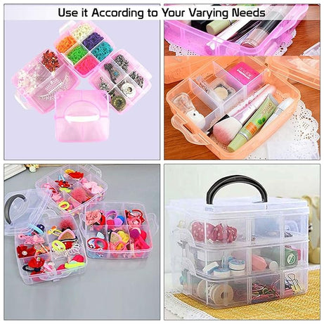 Adjustable Stackable Rectangular Plastic Storage Box Organizer with Dividers and Removable Compartments for Beading Jewelry Making Craft Art Hair Accessories and Supplies in Casual Style