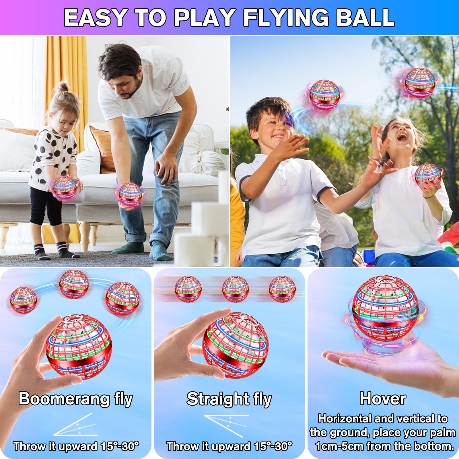 USB Rechargeable Flying Magic Ball Spinner with Attractive Colorful Lights and Remote Control Toy for Kids