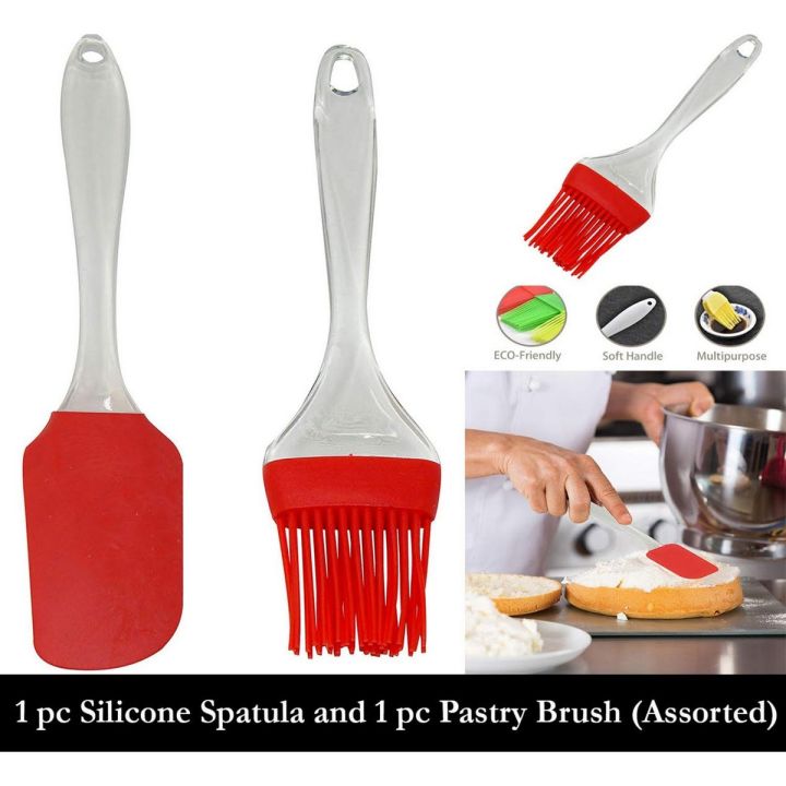 2 Pcs Silicone Transparent Handle Oil Brush and Spatula For Cooking Baking BBQ Tool Set