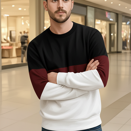 Black Maroon and White Block Sweatshirt