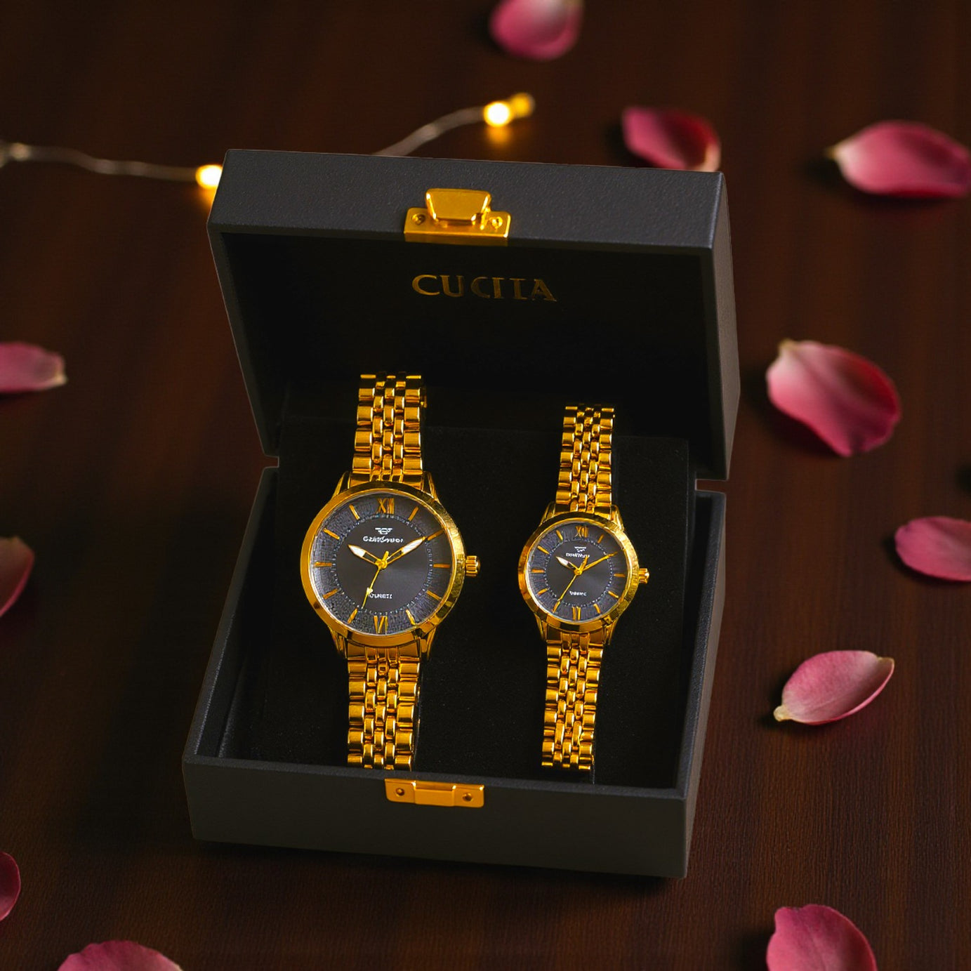 LuxeBond Gold-Black – Couple Watches Set