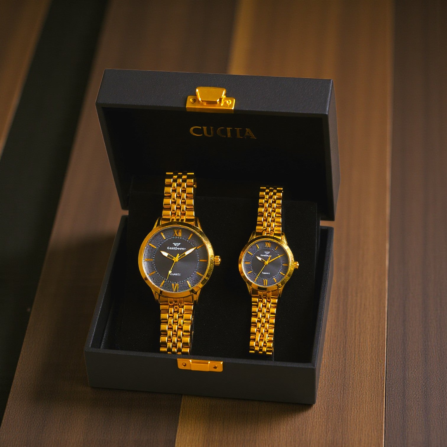 LuxeBond Gold-Black – Couple Watches Set