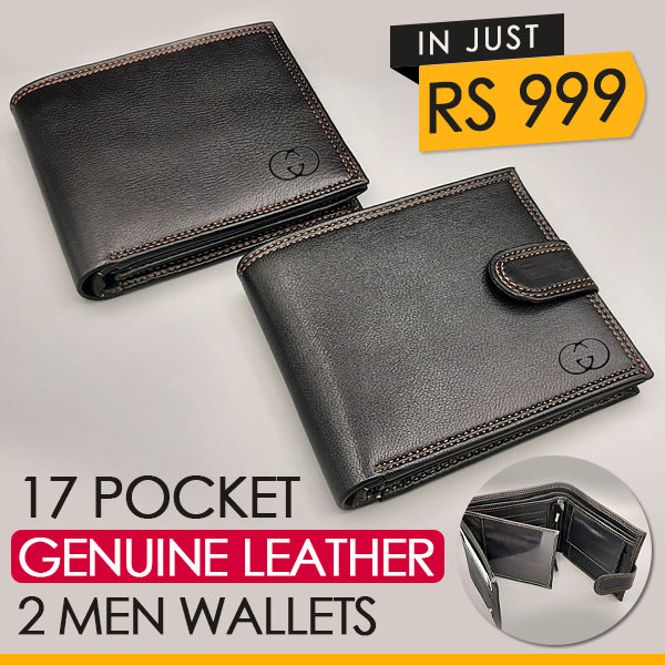 Buy 1 Get 1 Free Original Leather Men Wallet with 17 Pockets – darvaza.pk