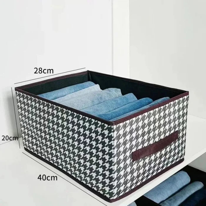 4 Pcs Brown Checkered Storage Cubes - Premium Foldable Closet Organizer Bins with Handles for Clothes, Toys & Accessories