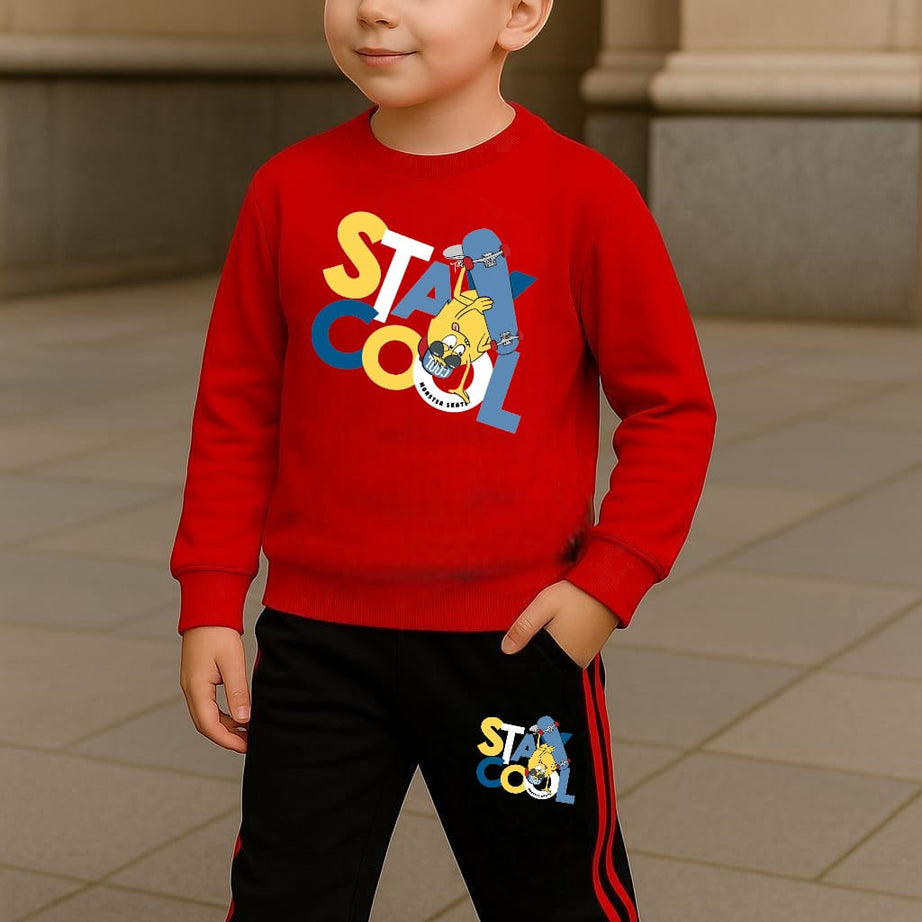 Stay Cool Printed Red Track Suit for Kids
