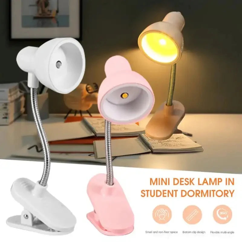 Rotatable Mini Clip On Study Desk Lamp With Clamp and Operate with Battery