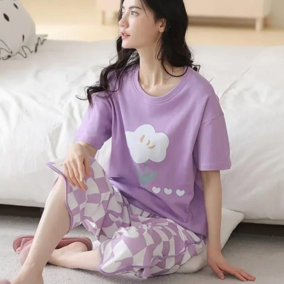 Purple Shirt and White Check Trouser (PJ Set)