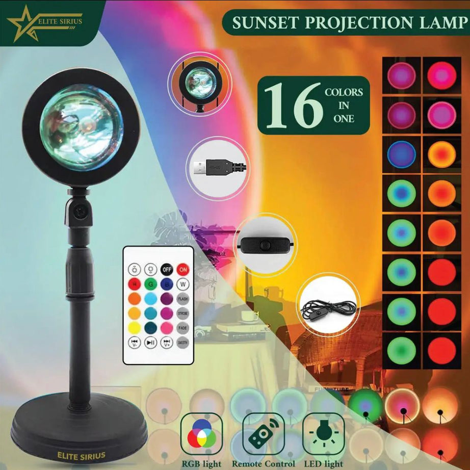 Sunset LED Projector Lamp Multiple Colors with 16 Colors Remote