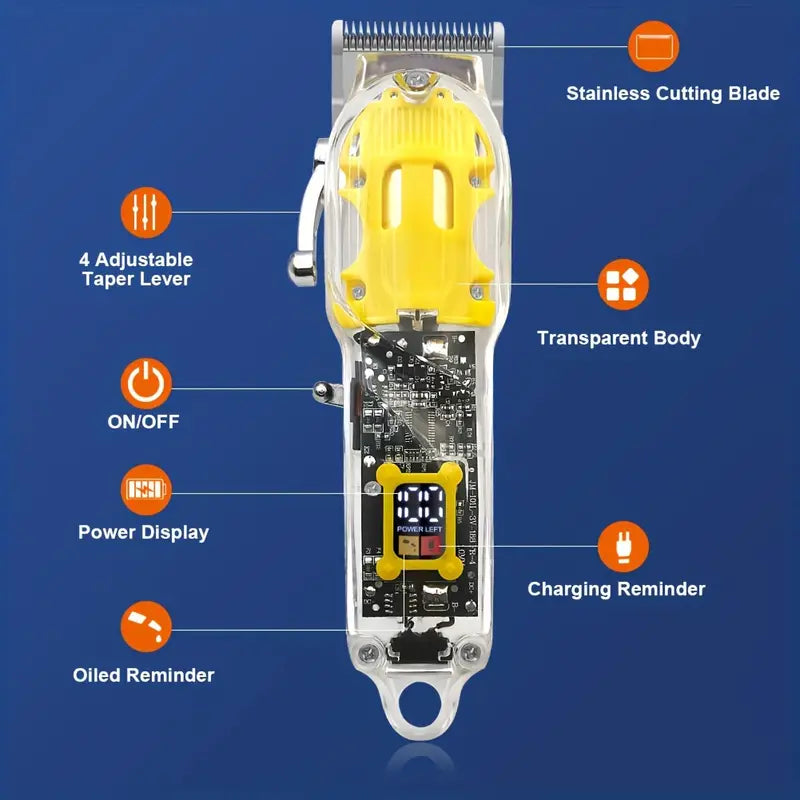 USB Rechargeable Lithium Battery Powered Professional Transparent LCD Digital Display Electric Hair Clipper Trimmer for Home and Outdoor Use