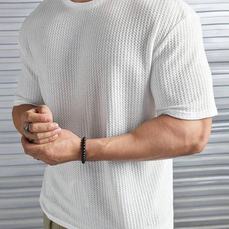 Oversized Waffle Knit Tee for Men – WHITE