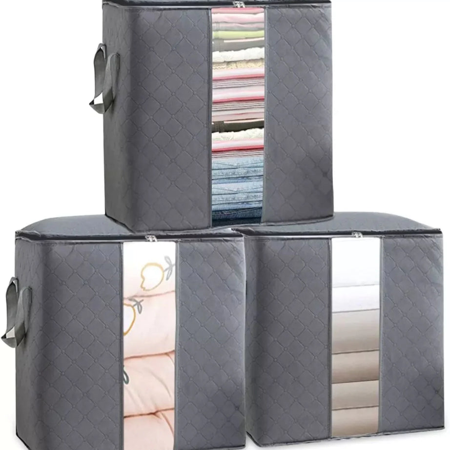 3Pcs Grey Bamboo Fabric Storage Bags