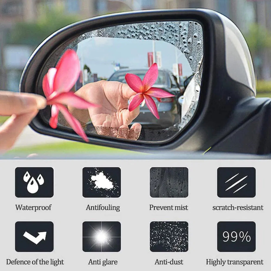 (Pack of 4) Water And Rain Proof Antilog Film For Car Mirror