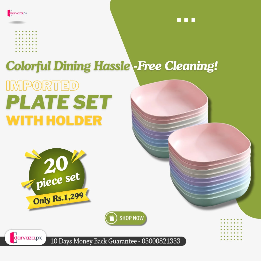 Azaadi Sale Offer 20 Pcs Set of Dish Plates with Free 2 Pcs Holders (20 Plates + 2 Holders)