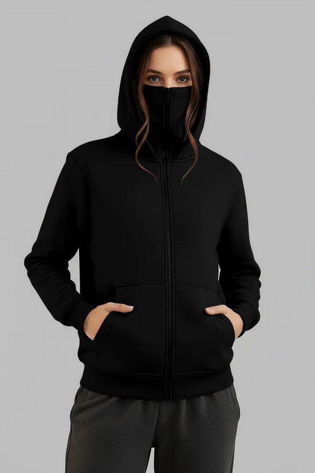 Balaclava Ninja Zipper Hoodie Jacket in Black For Women