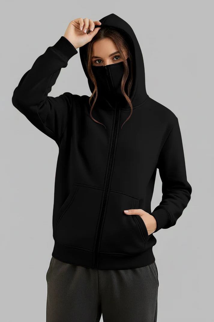 Balaclava Ninja Zipper Hoodie Jacket in Black For Women