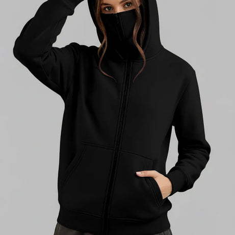 Balaclava Ninja Zipper Hoodie Jacket in Black For Women