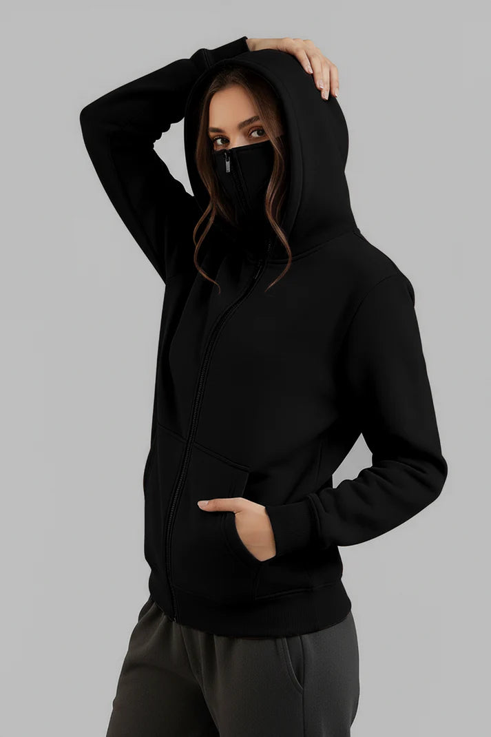 Balaclava Ninja Zipper Hoodie Jacket in Black For Women