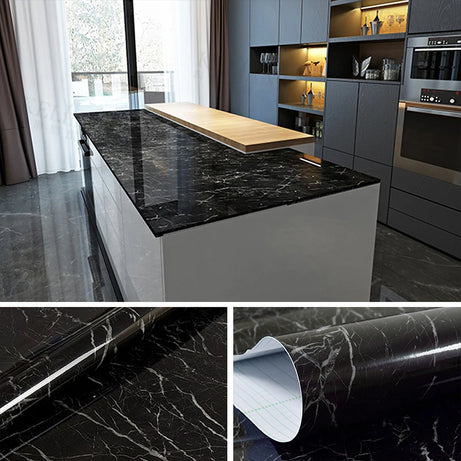 Black Wall Paper Waterproof Heat Resistant Self Adhesive Anti Oil Kitchen Wallpaper Marble Sheet