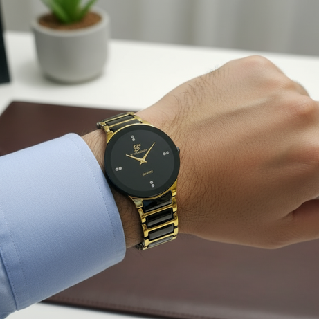 Centrix Chain Watch in Metallic Black with Golden/Silver Color Wrist Watch For Men