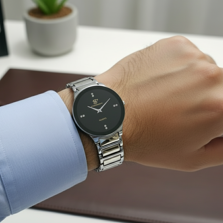 Centrix Chain Watch in Metallic Black with Golden/Silver Color Wrist Watch For Men