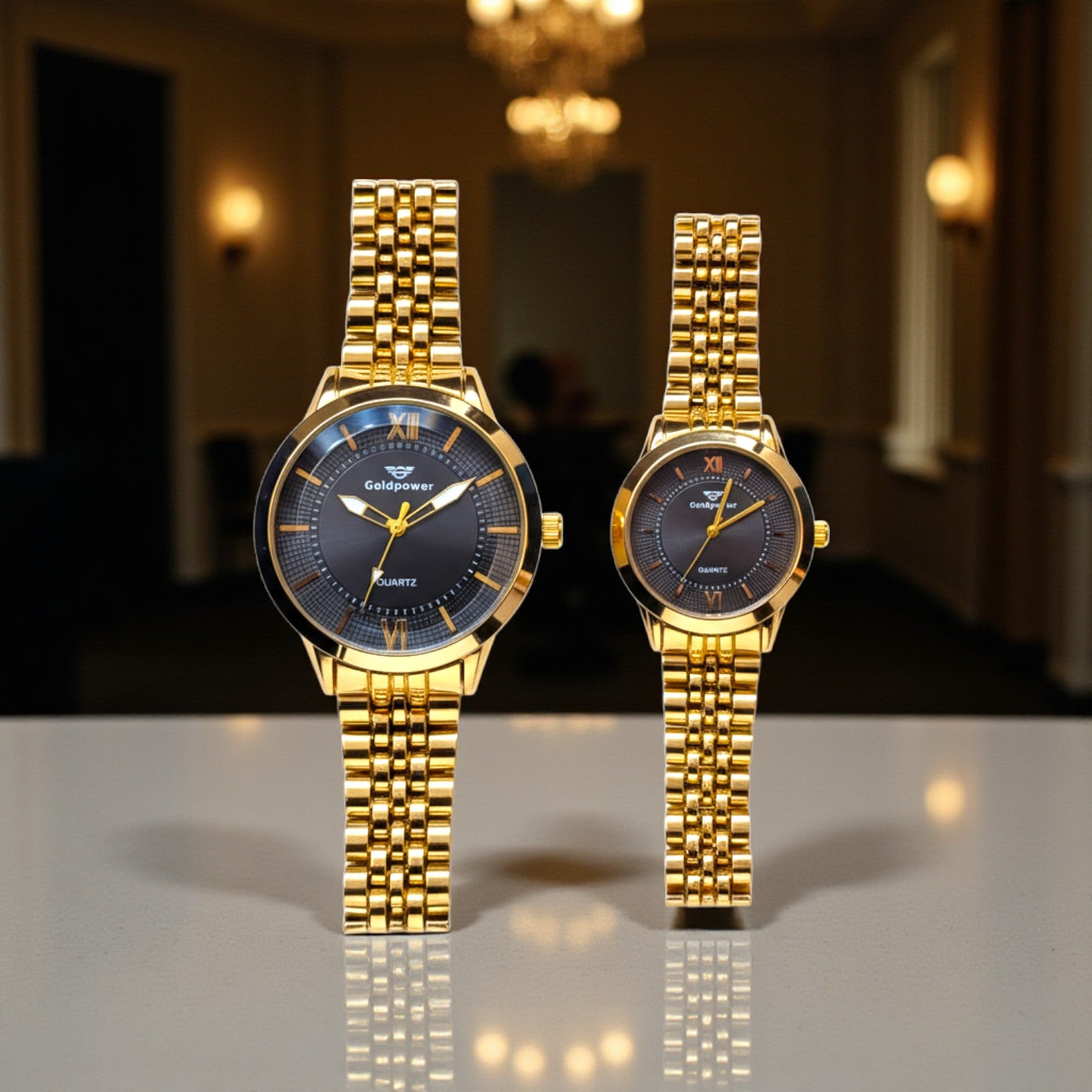 LuxeBond Gold-Black – Couple Watches Set