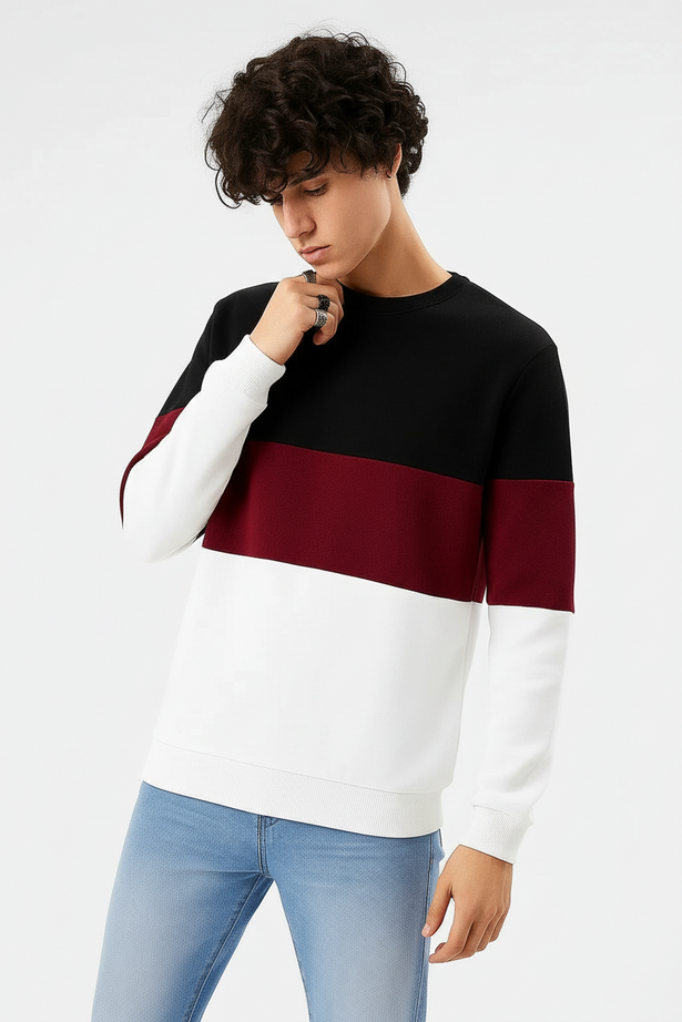 Black Maroon and White Block Sweatshirt