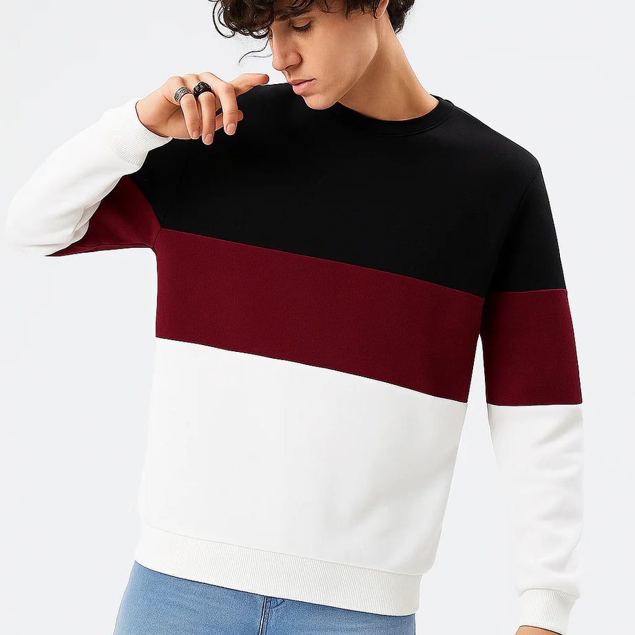 Black Maroon and White Block Sweatshirt