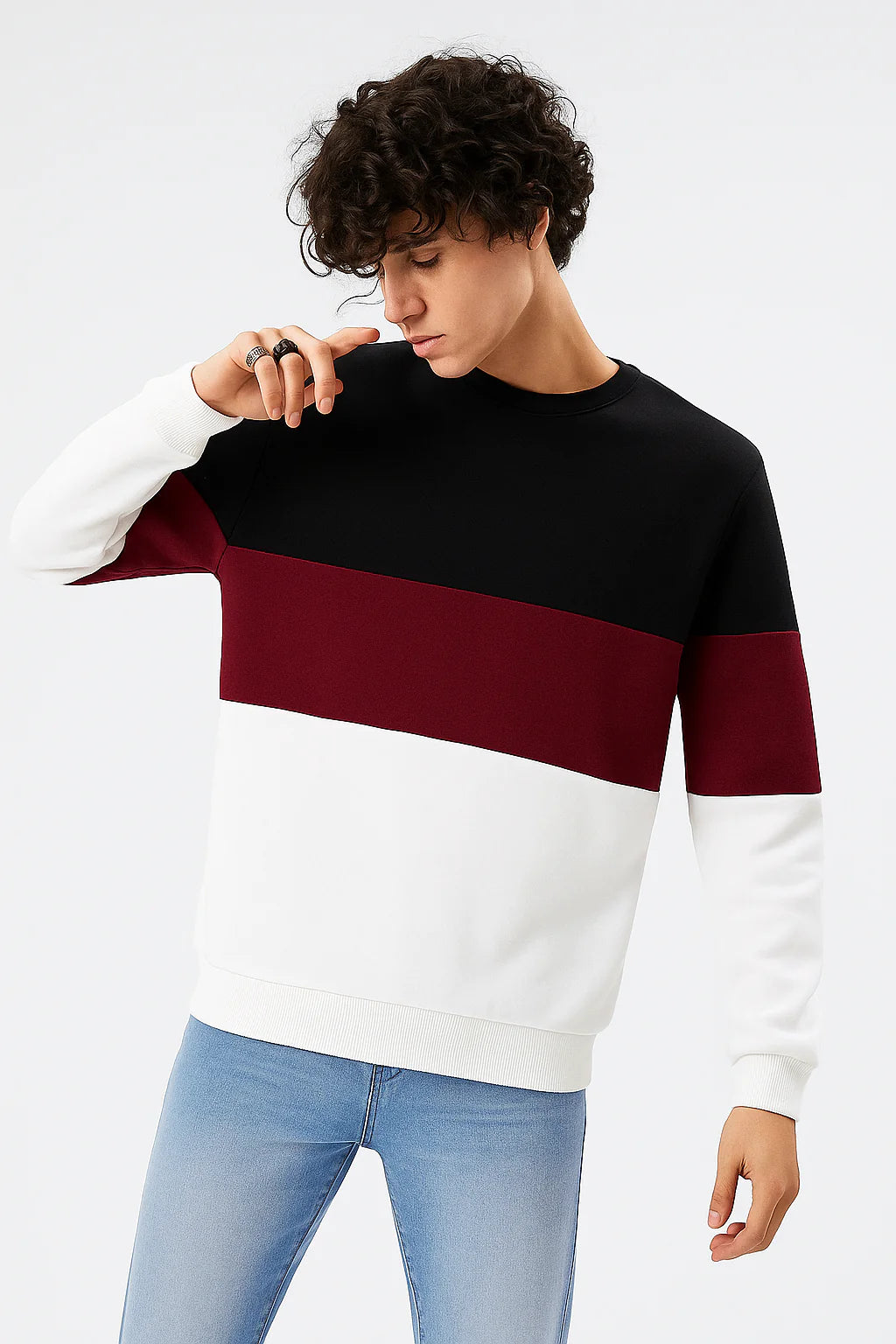 Black Maroon and White Block Sweatshirt